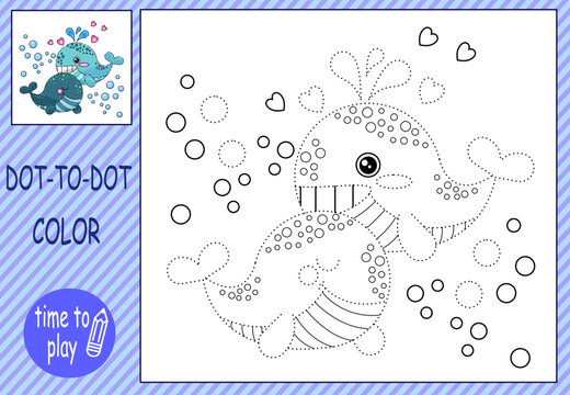 Collections of mini-games. Connect the dots and color the picture. whale. fish