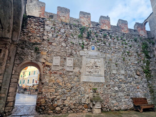 Finalborgo liguria medieval village Italy san biagio place - obrazy, fototapety, plakaty
