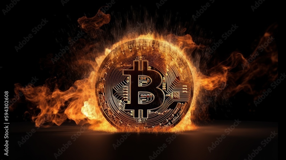 Aufkleber bitcoin btc burning in flames. generative ai