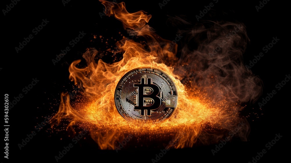 Aufkleber bitcoin btc burning in flames. generative ai
