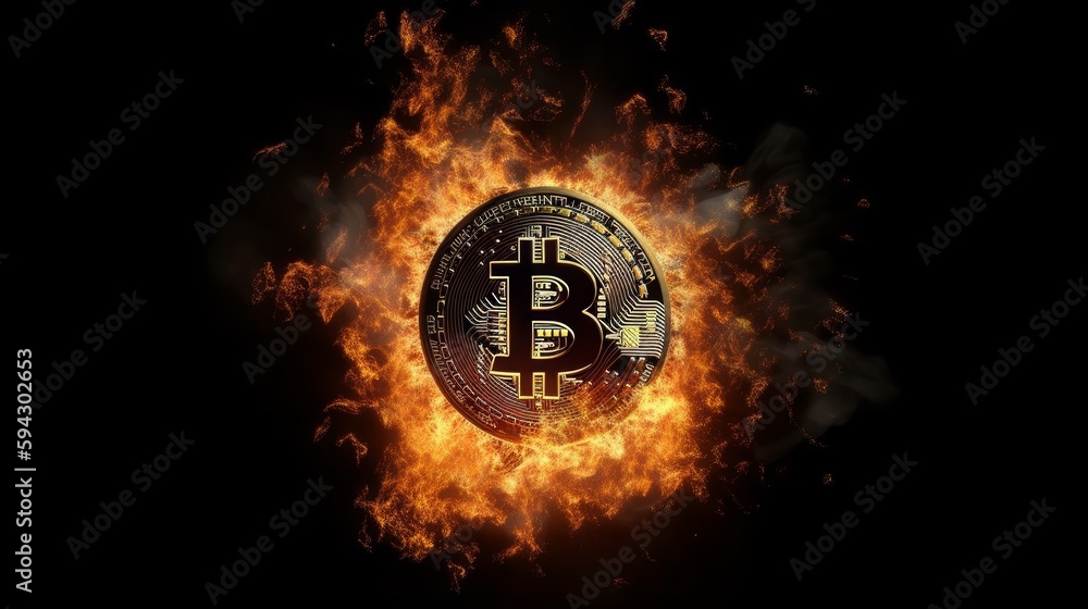 Aufkleber bitcoin btc burning in flames. generative ai