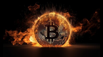 Bitcoin BTC burning in flames. Generative AI