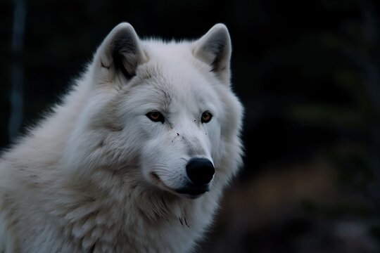 A White Wolf With Blue Eyes Looking At The Camera With A Black Background Tundra Wildlife Photography Wildlife Generative AI
