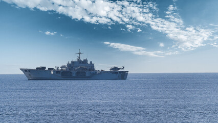 Italian military ship at sea in southern Sardinia
