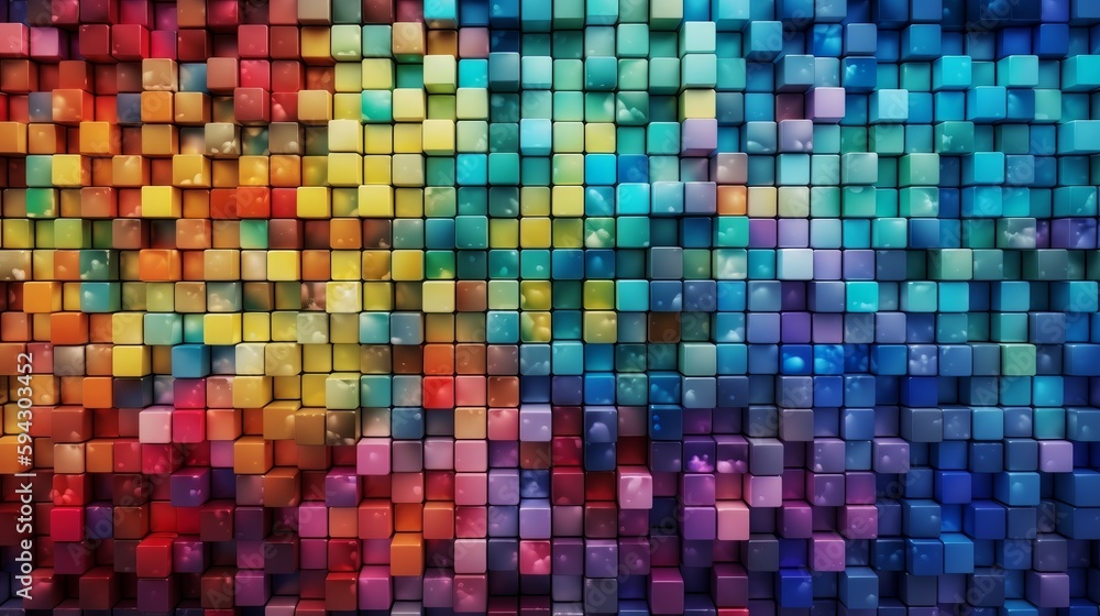 Aufkleber Vibrant background made up of various sized squares in different colors. Generative AI