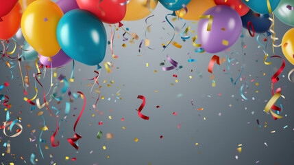 Colorful balloons background with copy space. AI