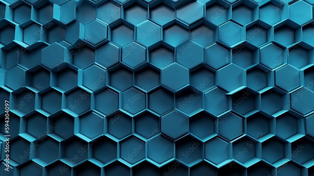 Aufkleber Abstract hexagon geometry background. Primitives with six angles in front. Dark lighting. Generative ai