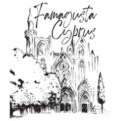 Fototapeta premium Line vector sketching art of Cyprus landmark