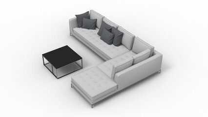 Corner sofa top view with shadow 3d render
