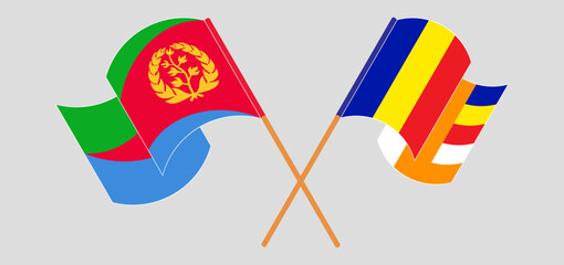 Crossed and waving flags of Eritrea and Buddhism