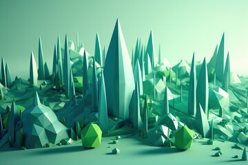 A Digital Rendering Of A Forest Of Trees And Rocks With A Sky Background Forest Environmental Art Motion Graphics Generative AI