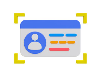 3d minimal identity verification. user authorization. personal information. ID card scanning. 3d rendering illustration.
