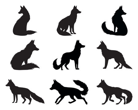 Fox silhouette set - isolated vector images of wild animals