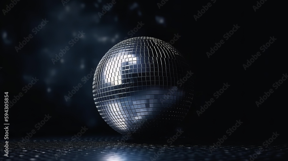 Aufkleber Disco ball with light spots over black background created using generative ai technology