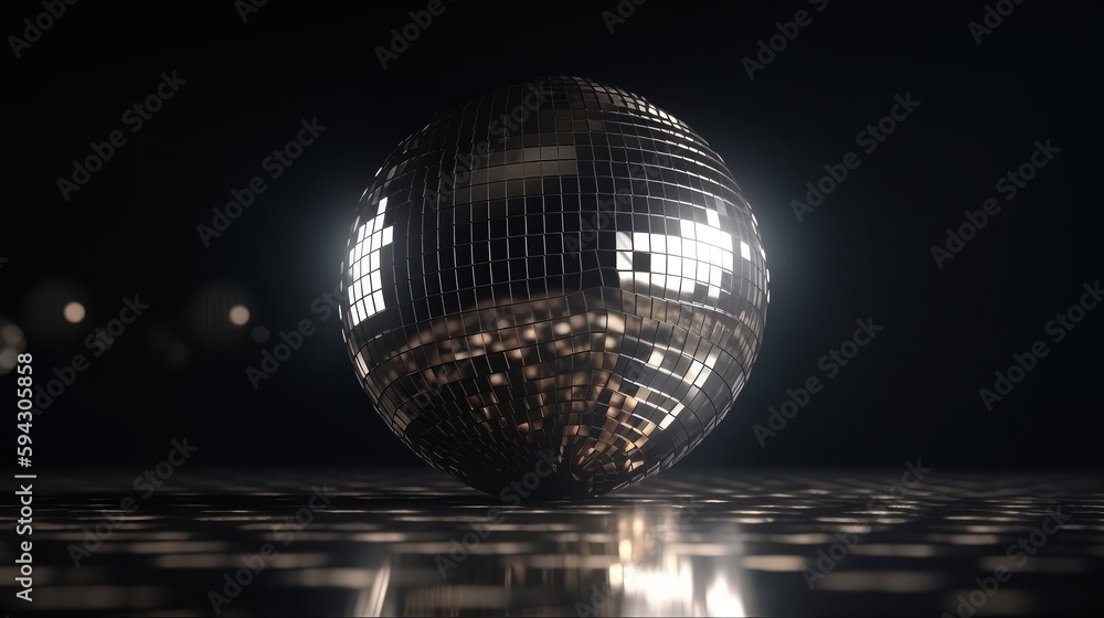 Aufkleber Disco ball with light spots over black background created using generative ai technology