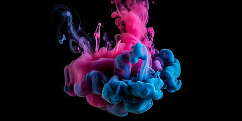 Colorful rainbow paint drops from above mixing in water. Ink swirling underwater. generated by AI.