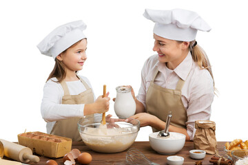 Beautiful mother and child cooking