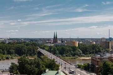 Slasko-Dabrowski Bridge and the historical buildings of Warsaw, Poland.