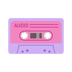 Audio cassette from 80s, 90s. Old audio cassette tape with retro hits. Isolated vector illustration in flat cartoon style.