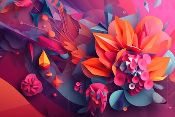 A Colorful Abstract Painting With Flowers And Leaves On A Pink Background Coral Reef Digital Art Print Design Generative AI