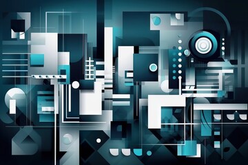 A Blue And White Abstract Background With Circles And Squares On It Factory Cubism Motion Graphics Generative AI