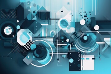 A Blue Abstract Background With Circles And Squares On It's Sides Deep Sea Trench Graphic Design Motion Graphics Generative AI