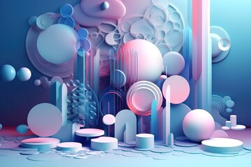 A Blue And Pink Abstract Background With Circles And Shapes On It Forest Animation Motion Graphics Generative AI