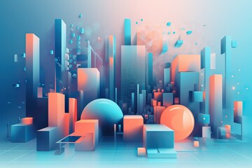 A Blue And Orange Abstract Cityscape With A Blue Background Modern Urban Skyline Graphic Design Motion Graphics Generative AI