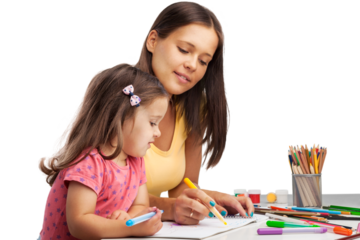 Happy mother and daughter painting