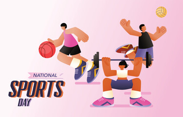 Group Of Sports Player, Volleyball, Basketball, Weight-Lifiting, International Sports Day, Vector, Illustration