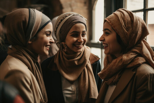 cheerful young Islamic female friends in hijab