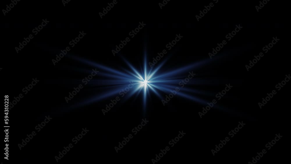 Poster loop center flickering golw blue optical lens flares shine rotation animation art on black backgroun