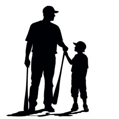 father son baseball silhouette, isolated on a white background, Vector illustration 