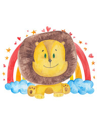 Watercolor hand drawn cute safari animals