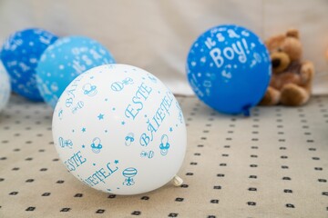 Closeup of blue balloons for a party