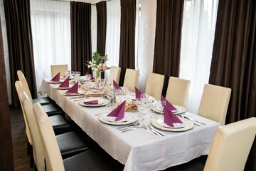 Table decorated for an event in a restaurant