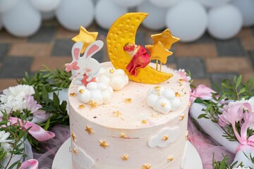 Closeup of a birthday cake for a celebration