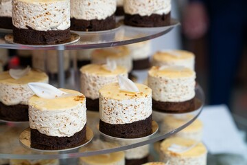 Selective focus of mini cakes for the reception
