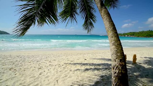 Anse Lazio beach under a blue sky. Praslin island, Seychelles