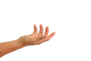 People hand with open palm up or receive gesture isolated on white background. Image with Clipping path