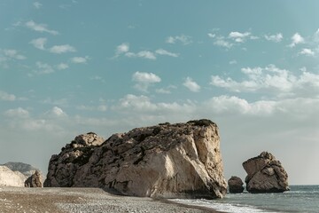 Rugged coast of the Petra tou Romiou in Paphos, Cyprus and the beautiful sea