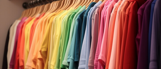 
Fashion clothes on clothing rack colorful closet
