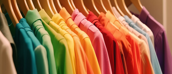 Obraz premium Fashion clothes on clothing rack colorful closet 