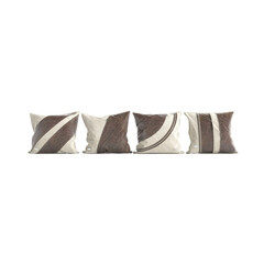 3D rendering of four brown and beige pillows isolated on white background