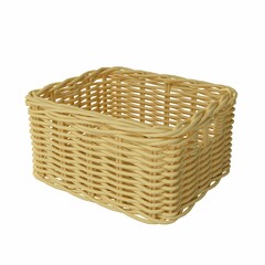 3D rendering of an empty wicker basket is shown against a white background