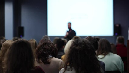 Business Forum. The speaker speaks to the audience. Lecture.