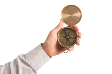 businessman holds a compass to help himself to find the correct way