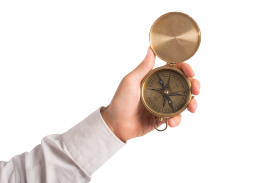 businessman holds a compass to help himself to find the correct way