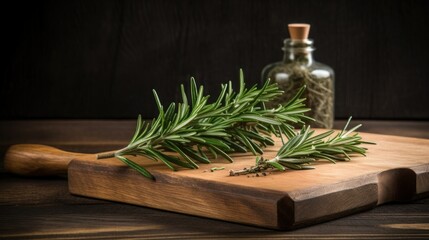 Fresh Rosemary on a wooden cutting board, Generative AI