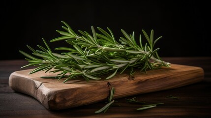 Fresh Rosemary on a wooden cutting board, Generative AI